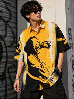 Taiga Japanese Streetwear Anime Graphic Shirt Men’s Large Oversized Button Up